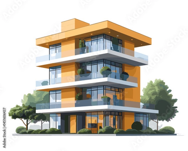 Obraz Modern building in the city. Flat style vector illustration on white background.
