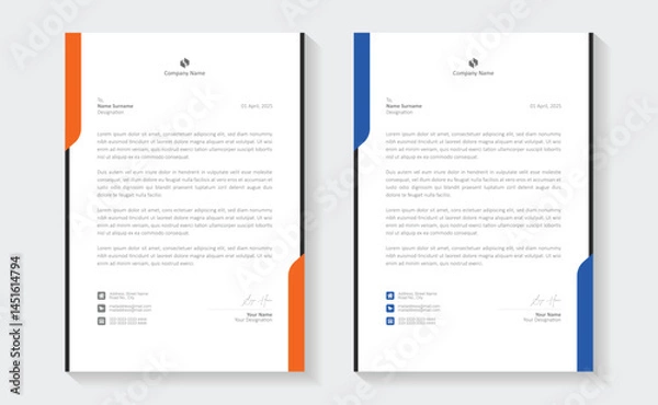 Obraz A modern, creative, and professional letterhead bundle perfect for your corporate projects. Letterheads designed in a clean and minimalist style, ideal for official documents, business communications.