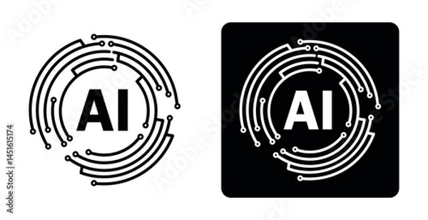 Fototapeta AI icon on a crescent-shaped circuit board. artificial intelligence technology internet and cyber technology concept. ai circuit symbol png and vector illustration on transparent background 
