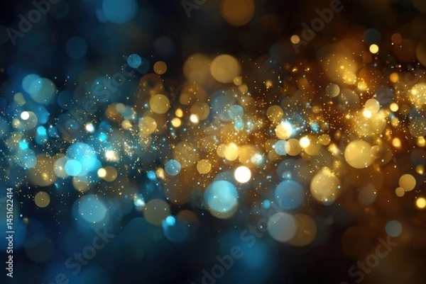 Fototapeta Glistening abstract illumination in blue, gold, and black tones for dynamic backgrounds and eye-catching banners. Ideal for celebrations, events, and sophisticated designs that draw interest