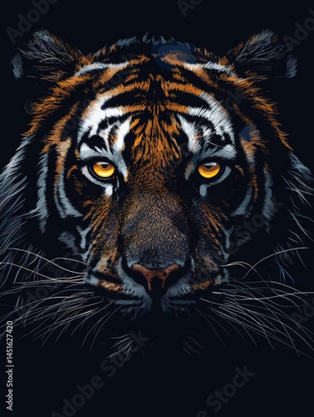 Obraz Tiger vector illustration. Hand drawn tiger portrait with grunge background