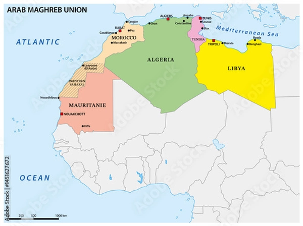 Obraz Map of the North African Arab Maghreb Union