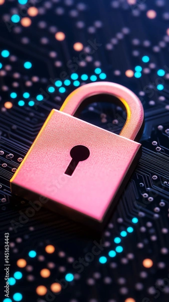 Fototapeta Cybersecurity data protection digital lock encryption technology security network privacy finance glowing