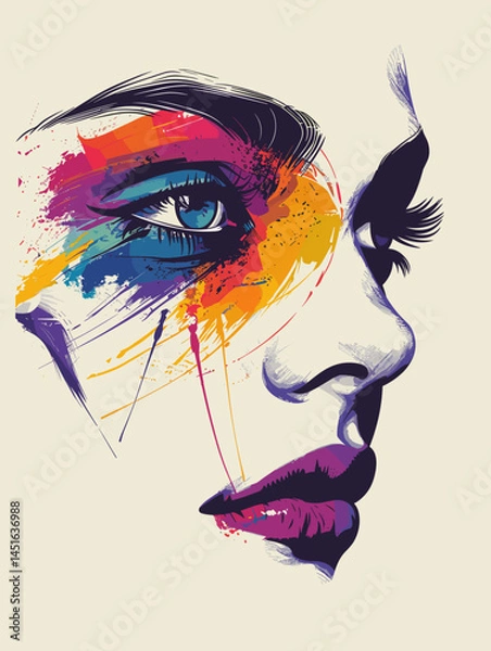Obraz Woman's face with colorful makeup and a blue eye
