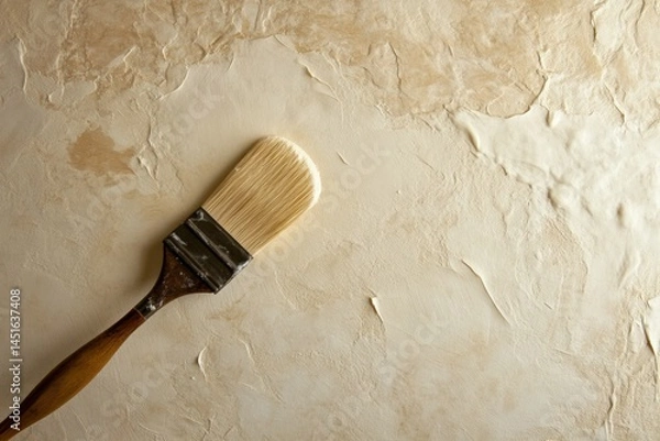 Fototapeta Wallpaper smoothing brush used on freshly applied texture coating Generative AI