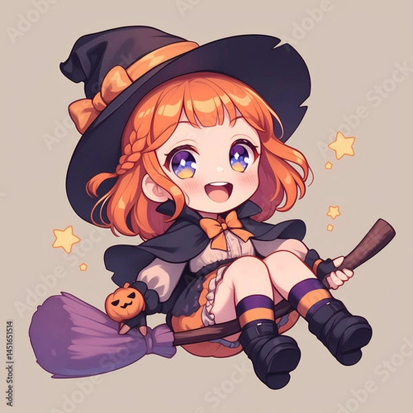 Fototapeta A cute chibi Halloween witch