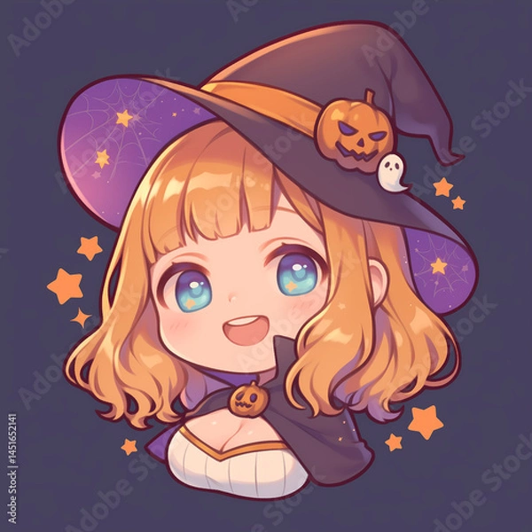 Fototapeta A cute chibi Halloween witch
