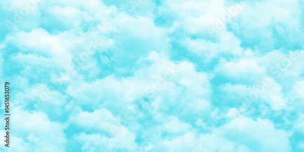 Fototapeta Soft Blue Sky with Fluffy Clouds Seamless Background. Seamless Blue Sky with Soft White Clouds Dreamy Weather Background
