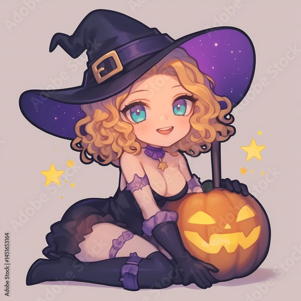 Fototapeta A cute chibi Halloween witch