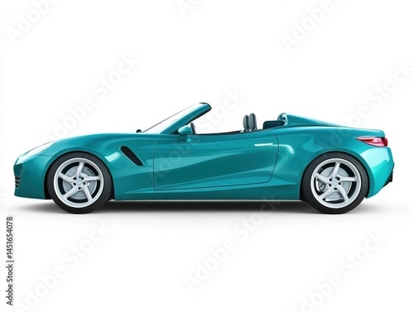 Obraz Teal Blue Convertible Sports Car Side Profile Studio Shot