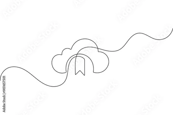 Fototapeta Cloud storage icon one line drawing  minimalist outline vector illustration isolated on white
