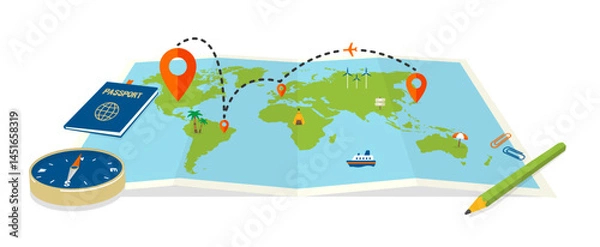 Obraz Big world map and travel vector illustration