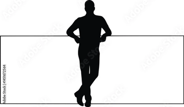 Fototapeta Silhouette of a person leaning casually against a horizontal bar, with crossed legs and relaxed arms, isolated vector illustration 