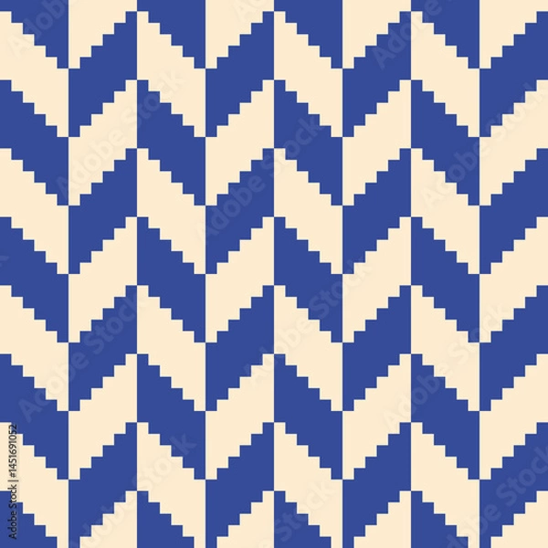Obraz Abstract seamless simple pixel herringbone pattern in blue color on light background, flat style