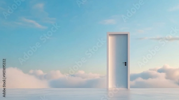 Fototapeta Open door floating in the sky, leading to a bright future filled with potential