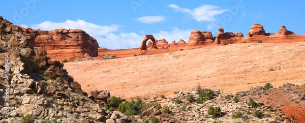 Obraz Panoramic view of the amazing landscape and formations at Arches National Park in Utah, including Delicate Arch.
