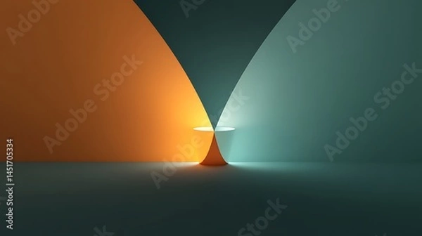 Fototapeta Abstract geometric shapes in orange and teal colors creating a modern and minimalist design concept