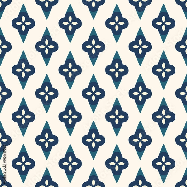 Obraz Floral pattern diamonds background arabesque flowers motif. Oriental style modern lux fabric design textile swatch easy to recolor all over print block. Pastel blue, turquoise,  white colors palette.