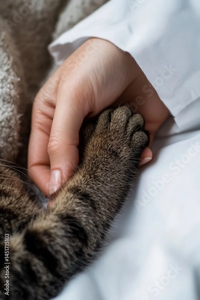 Fototapeta Heartwarming Connection Between Veterinarian and Cat in Soft Lighting