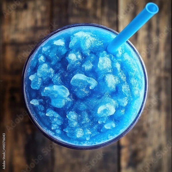Obraz Refreshing Blue Slushie With Straw on Wooden Table