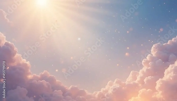 Fototapeta Dreamy Sky with Soft Clouds and Sparkling Lights for Magical Feel