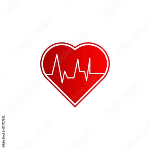 Fototapeta  Red Heart and Heartbeat Line Vector for Health and Medical Design