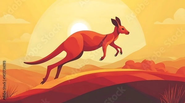Obraz Kangaroo leaping sunset outback.