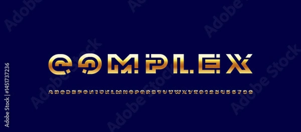 Obraz Digital alphabet golden font, thick gold letters and numbers made in science style, vector illustration 10EPS.