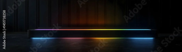 Obraz Dark Abstract Background with Illuminated Rainbow Platform 3D Render