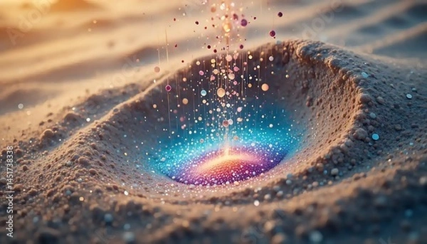 Fototapeta Abstract portal of glowing energy in a sandy environment surreal scene