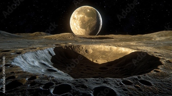 Obraz High-resolution image of lunar craters, rough terrains and ethereal cosmic shadows