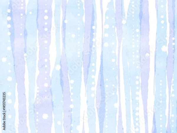 Obraz 水彩で描いた青のストライプと水玉模様の綺麗な背景イラスト