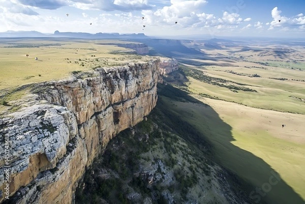Obraz A Group of Skydivers Free-Falling Over a Stunning Landscape