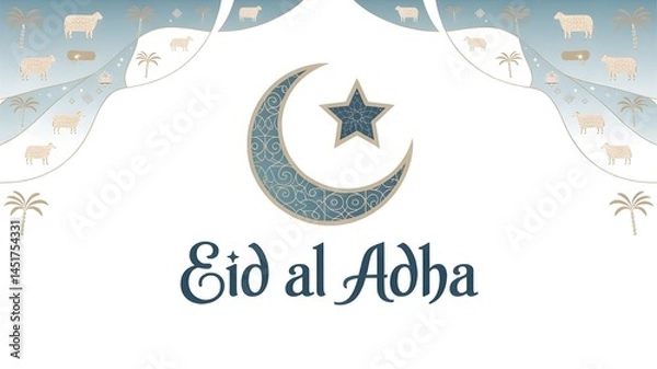 Fototapeta Shareable Unique Text Eid al Adha Mubarak Graphic with Islamic illustration Design 