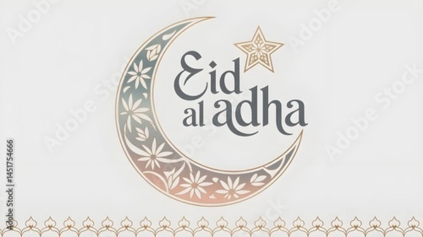Fototapeta Shareable Unique Text Eid al Adha Mubarak Graphic with Islamic illustration Design 