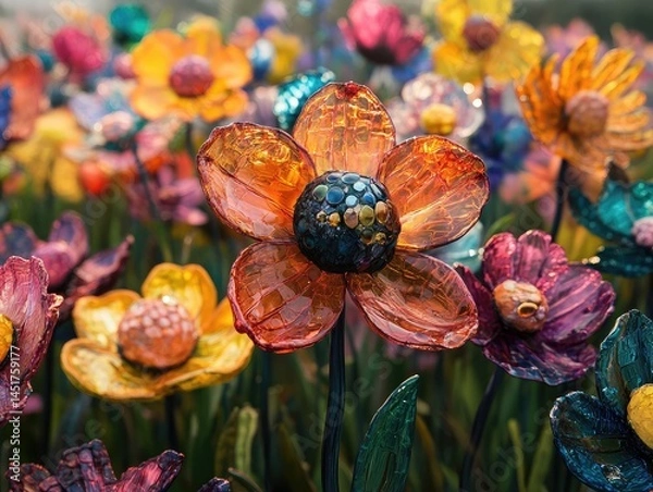 Fototapeta A Symphony of Colors, Close-Up of a Vibrant and Uniquely Shaped Flower Field, Showcasing the Beauty and Diversity of Floral Art
