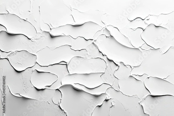 Fototapeta Textured white surface with deep cracks and ridges.  Intricate patterns of sculpted, irregular shapes.  Light reflects off the rough surface