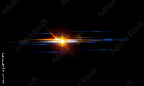 Fototapeta Dynamic Light Flares & Starburst Overlays – Futuristic Lens Burst and Abstract Glow Effects