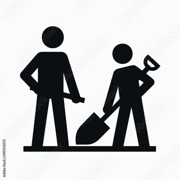 Fototapeta  very simple flat and single minimalist Worker  Shovel Silhouettes in black on a white background 