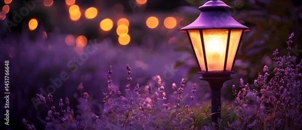 Obraz Elegant Lantern Among Lavender Flowers with Soft Glowing Lights