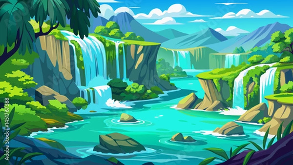 Fototapeta Crystal waters gently fall,
Over mossy cliffs so tall.
Croatia’s heart in emerald blue,
A paradise serene and true.

