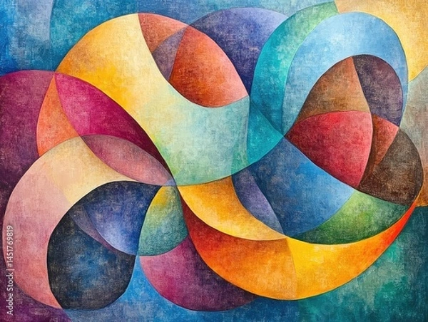 Fototapeta Colorful abstract art piece with intertwined shapes and dynamic composition perfect for modern backgrounds
