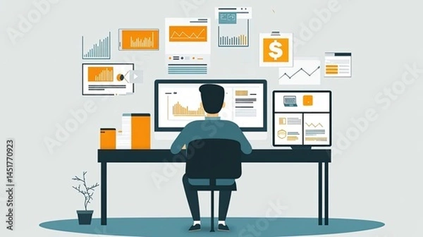 Fototapeta Digital marketing professional analyzing data and creating strategies to enhance business growth using computer workstation