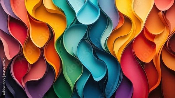 Fototapeta Colorful Paper Art Waves, A Vibrant Abstract Background with Layered Curves Design