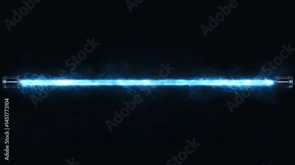 Obraz Long horizontal blue lightsaber vector on transparent  background

