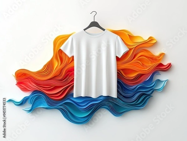 Fototapeta Elegant plain white t-shirt displayed with vibrant paper art design