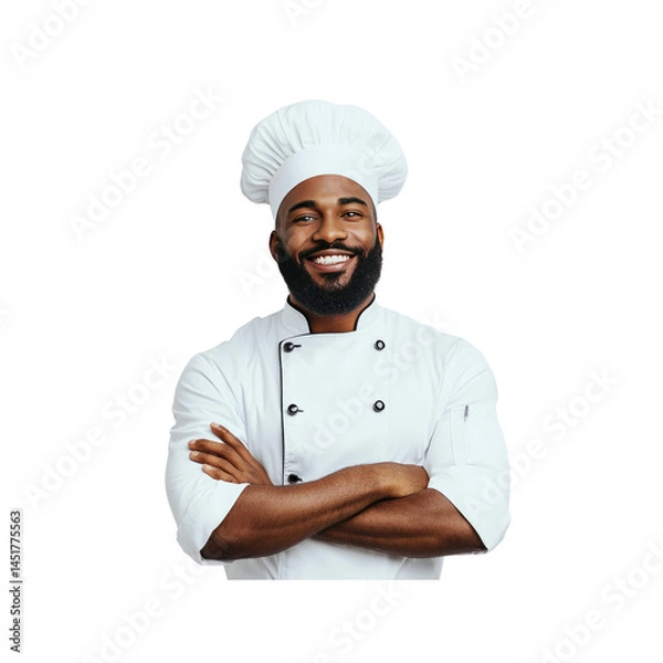 Fototapeta Confident Black Male Chef in White Uniform with Arms Crossed