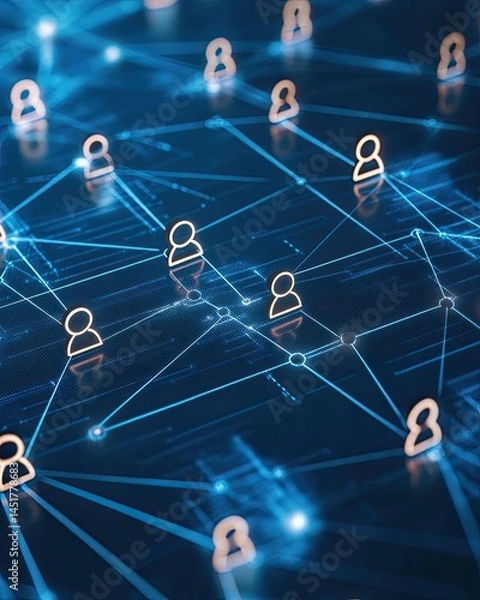Fototapeta Network of interconnected people, digital connections.  Abstract graphic of a vast network of people