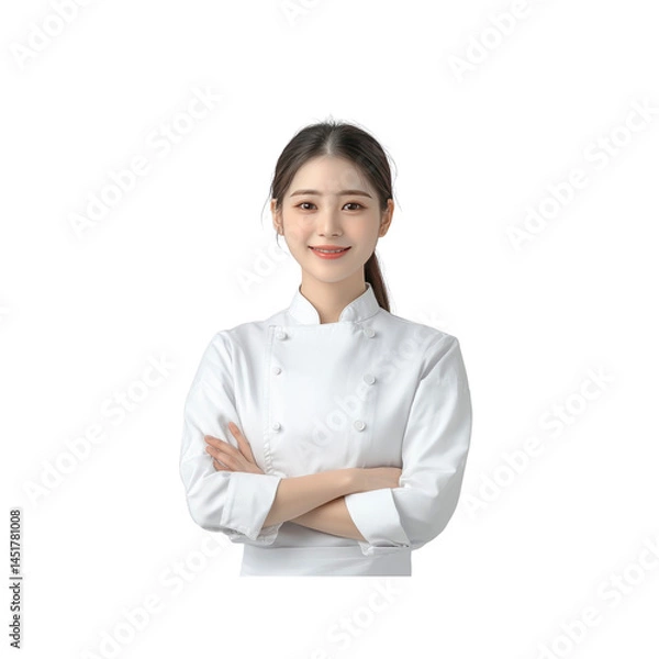Fototapeta Confident Female Chef in White Uniform, Arms Crossed