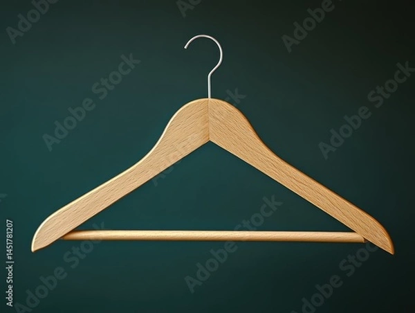 Fototapeta Minimalist Composition of Wooden Clothes Hanger on Teal Background
